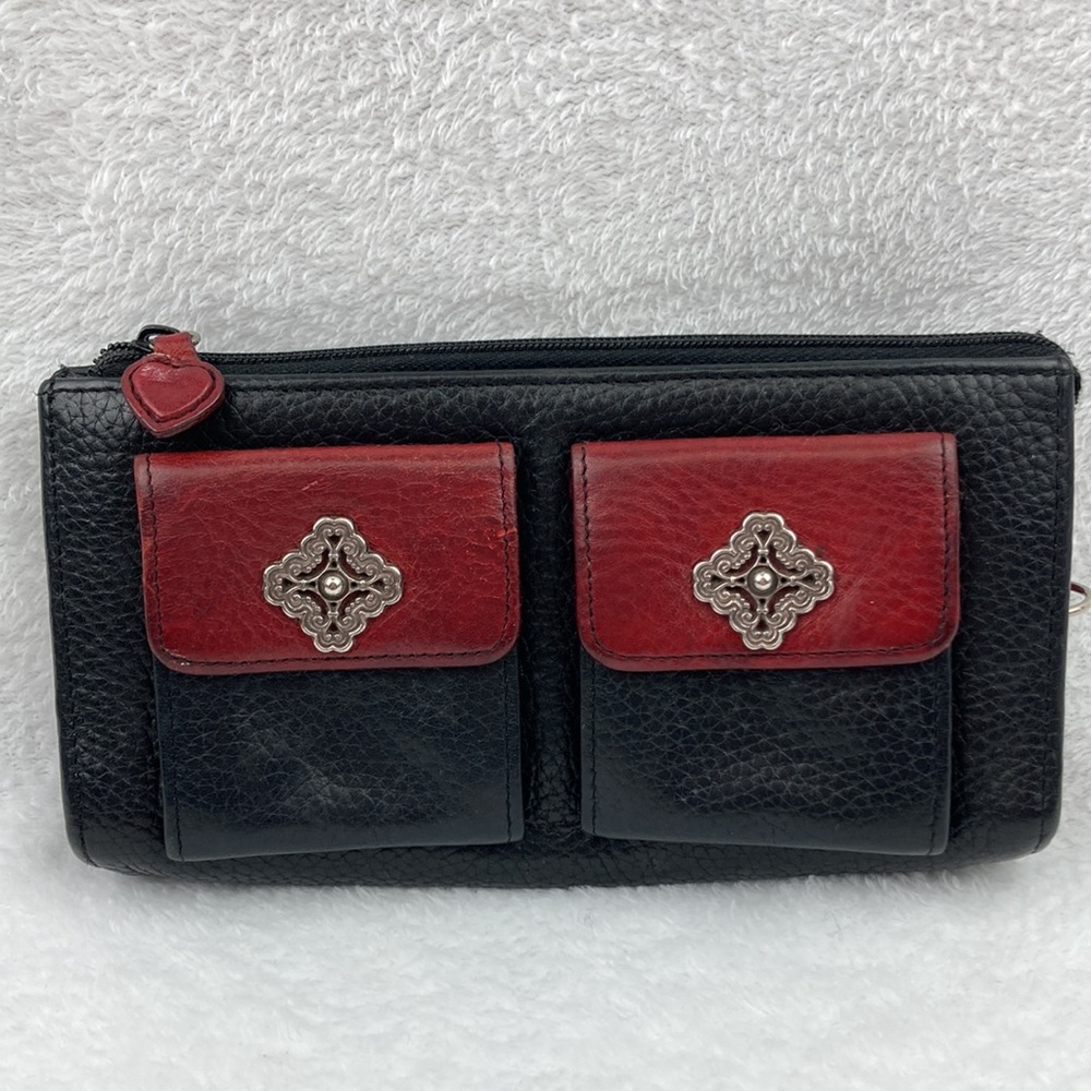 VTG Brighton Black & Red Pebble Leather Wallet 8”